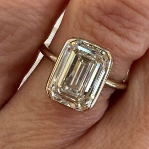 Pending! 3.69 ct H, VVS2 Emerald Cut Diamond in Custom Bezel Setting-